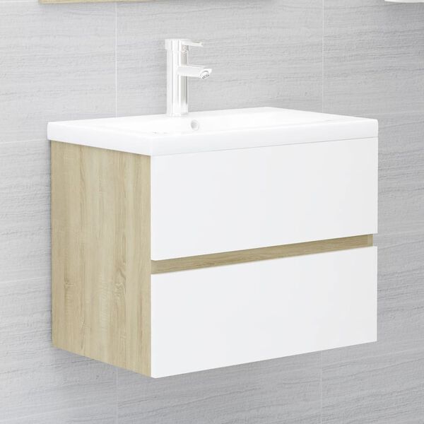 vidaXL Armoire d'&eacute;vier et lavabo int&eacute;gr&eacute; Blanc/ch&ecirc;ne sonoma Agglom&eacute;r&eacute;