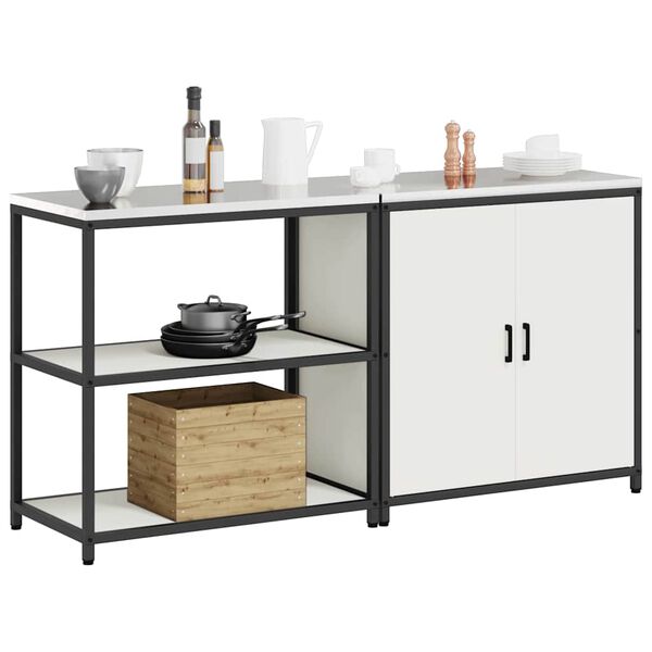 vidaXL Ensemble de rangement cuisine 2 pcs Blanc Acier lamin&eacute; &agrave; froid
