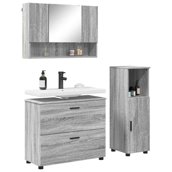 vidaXL Ensemble de mobilier de salle de bain 3 pcs Gris Sonoma