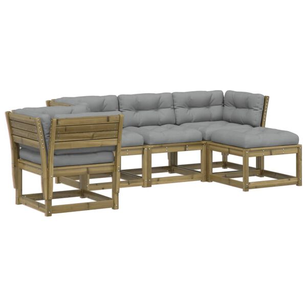 vidaXL Salon de jardin 5 pcs avec coussins bois de pin impr&eacute;gn&eacute;