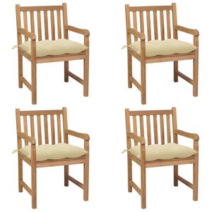 vidaXL Chaises de jardin lot de 4 et coussins blanc cr&egrave;me Teck solide