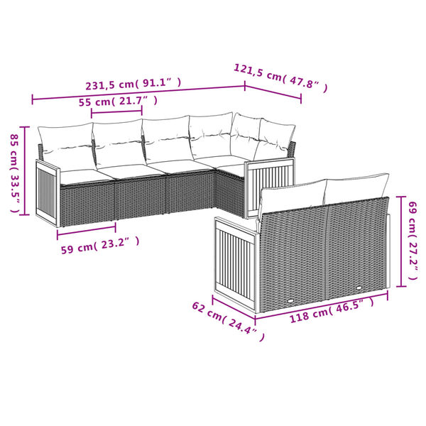 vidaXL Salon de jardin avec coussins 7 pcs beige r&eacute;sine tress&eacute;e