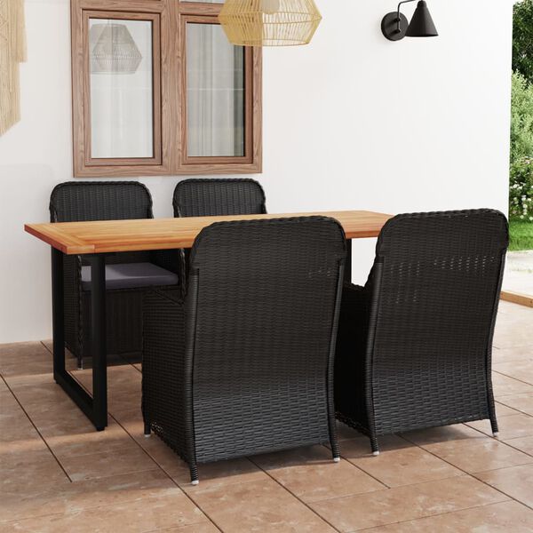 vidaXL Ensemble &agrave; manger de jardin coussins 5 pcs R&eacute;sine tress&eacute;e Noir