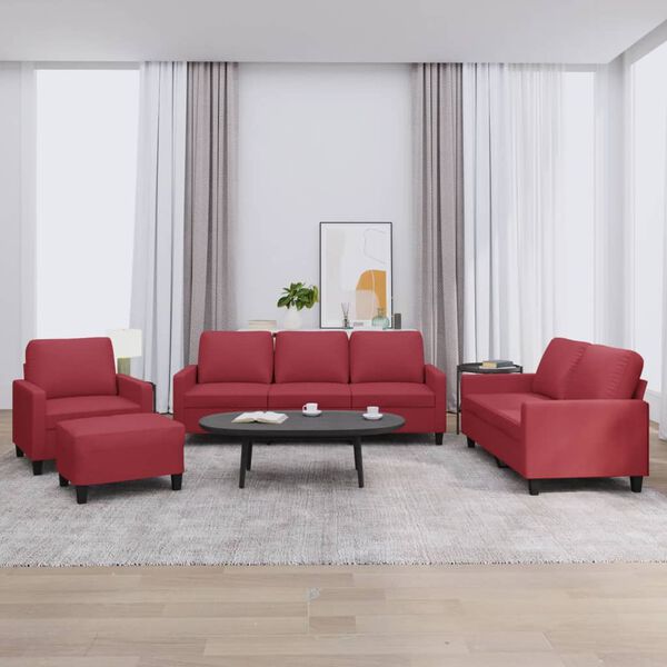 vidaXL Ensemble de canapés 4 pcs et coussins Rouge bordeaux Similicuir