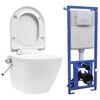vidaXL Toilette murale sans rebord et r&eacute;servoir cach&eacute; C&eacute;ramique Blanc
