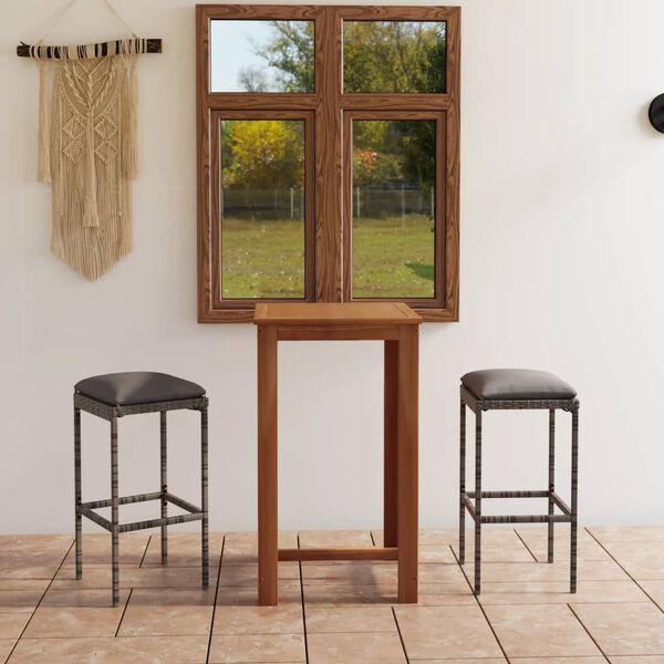 vidaXL Ensemble de bar de jardin avec coussins 3 pcs Gris