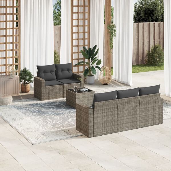 vidaXL Salon de jardin 6 pcs avec coussins gris r&eacute;sine tress&eacute;e