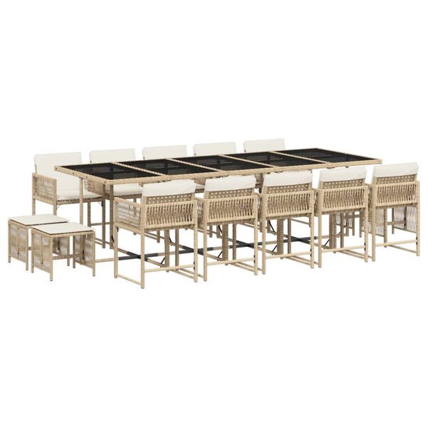 vidaXL Ensemble &agrave; manger de jardin et coussins 15 pcs beige