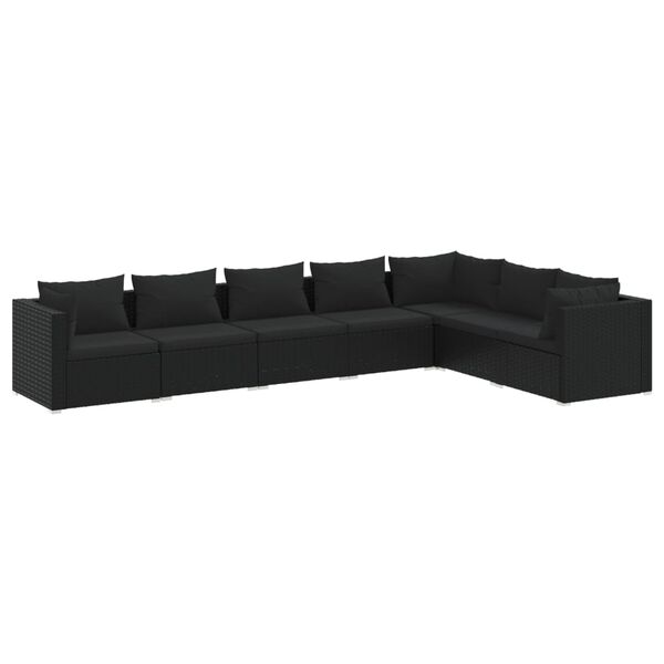 vidaXL Salon de jardin 7 pcs avec coussins R&eacute;sine tress&eacute;e Noir
