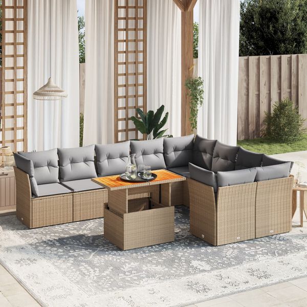 vidaXL Salon de jardin avec coussins 10 pcs beige r&eacute;sine tress&eacute;e
