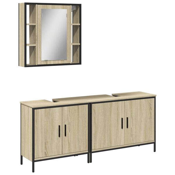 vidaXL Ensemble d'armoires de salle de bain 3 pcs ch&ecirc;ne sonoma