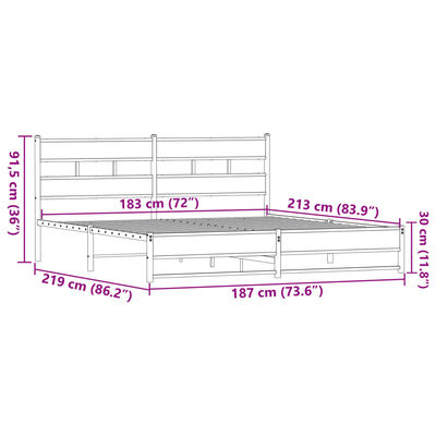 vidaXL Cadre de lit en métal sans matelas chêne marron 183x213 cm