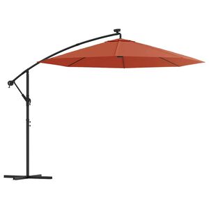 vidaXL Parasol de jardin en porte-&agrave;-faux et lumi&egrave;res LED m&acirc;t en acier
