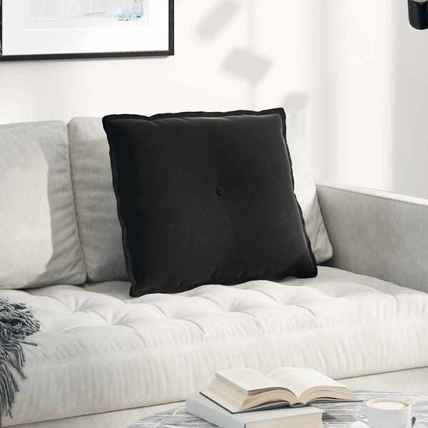 vidaXL Coussin de Dos Noir 60 x 50 cm Tissu en velours c&ocirc;tel&eacute;