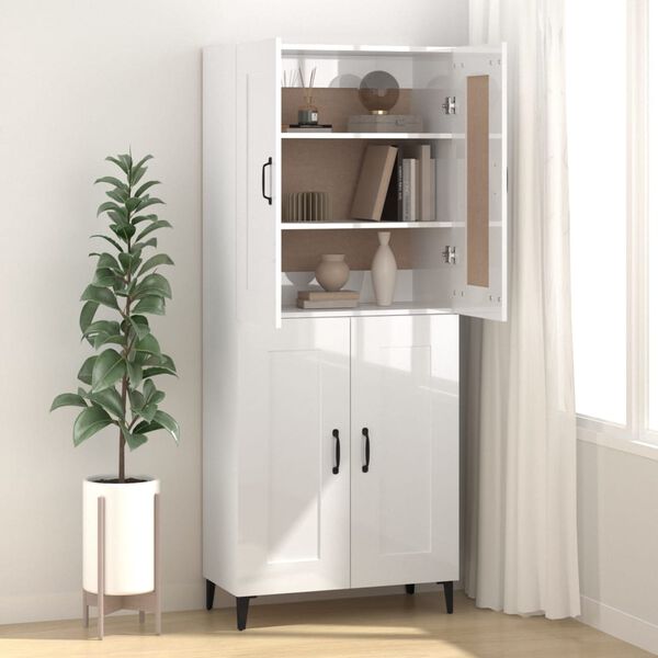 vidaXL Buffet Blanc brillant 69,5x34x90 cm Bois d'ing&eacute;nierie