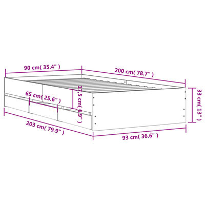 vidaXL Cadre de lit avec tiroirs sans matelas chêne fumé 90x200 cm