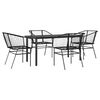 vidaXL Ensemble &agrave; manger de jardin 5 pcs noir r&eacute;sine tress&eacute;e verre