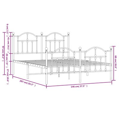 vidaXL Cadre de lit métal sans matelas et pied de lit blanc 140x200 cm