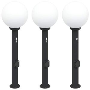 vidaXL Bornes lumineuses avec capteur et prise lot de 3 80 cm noir IP44