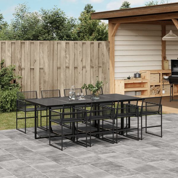 vidaXL Ensemble &agrave; manger de jardin 9 pcs Noir R&eacute;sine tress&eacute;e