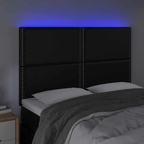 vidaXL T&ecirc;te de lit &agrave; LED Noir 144x5x118/128 cm Similicuir
