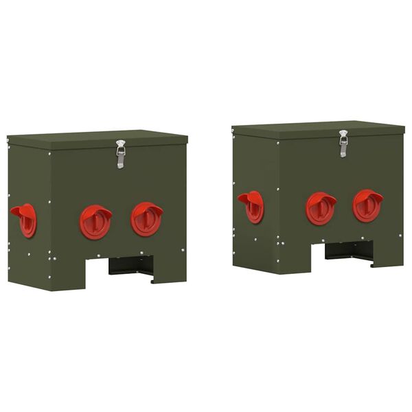 vidaXL Mangeoire pour poules 2 pcs Vert olive 40,5 x 25 x 38 cm