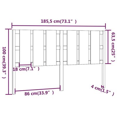 vidaXL Tête de lit Marron miel 185,5x4x100 cm Bois massif de pin