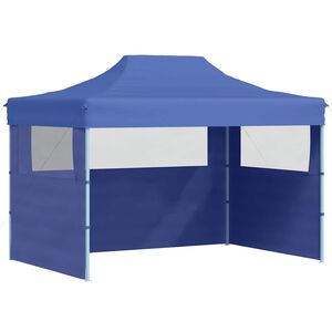 vidaXL Tente de r&eacute;ception pliable avec 3 parois 3x4 m Acier Bleu