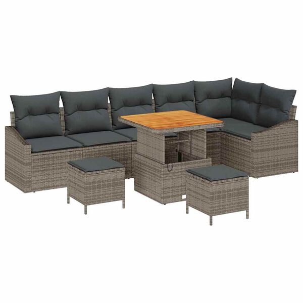vidaXL Ensemble de canap&eacute; de jardin avec coussin 9 pcs Gris Poly rotin