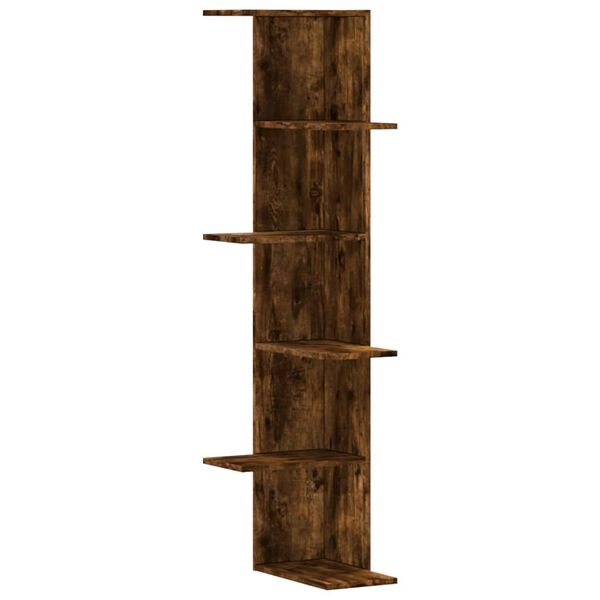 vidaXL &Eacute;tag&egrave;re d'angle murale ch&ecirc;ne fum&eacute; bois d'ing&eacute;nierie