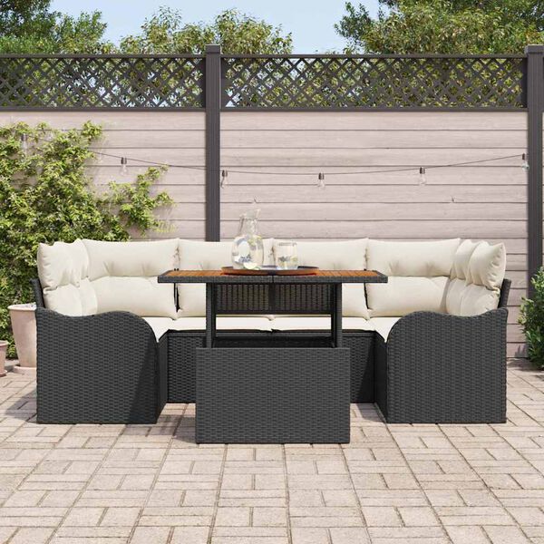 vidaXL Ensemble de canapé de jardin avec coussin 7 pcs Noir et crème