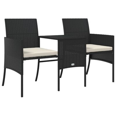 vidaXL Canapé de jardin 2 places avec table et tabourets noir rotin