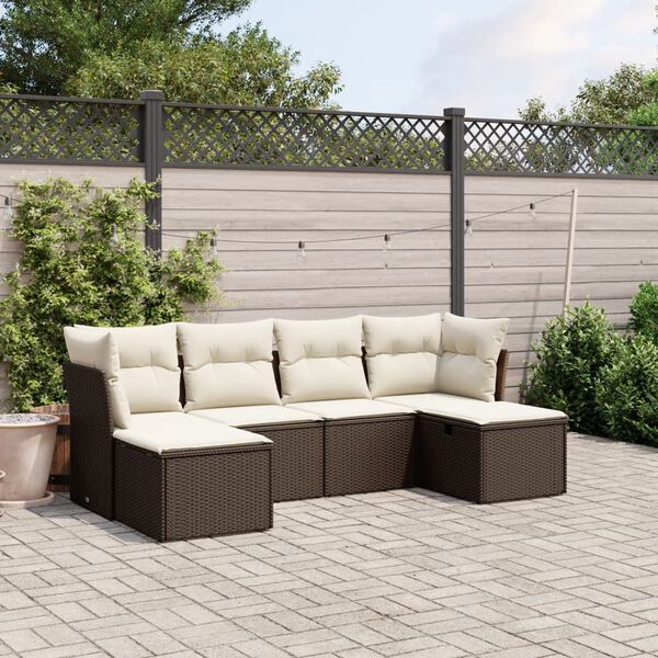 vidaXL Salon de jardin avec coussins 6 pcs marron r&eacute;sine tress&eacute;e