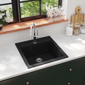 vidaXL &Eacute;vier de cuisine en granit Bac unique Noir