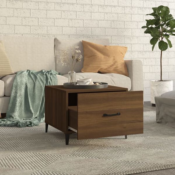 vidaXL Table basse avec pieds en m&eacute;tal Ch&ecirc;ne marron 50x50x40 cm