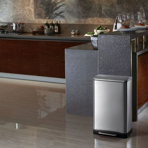 EKO Poubelle &agrave; p&eacute;dale E-Cube 40 L Argent&eacute; mat