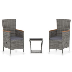 vidaXL Salon de jardin 3 pcs avec coussins R&eacute;sine tress&eacute;e Gris