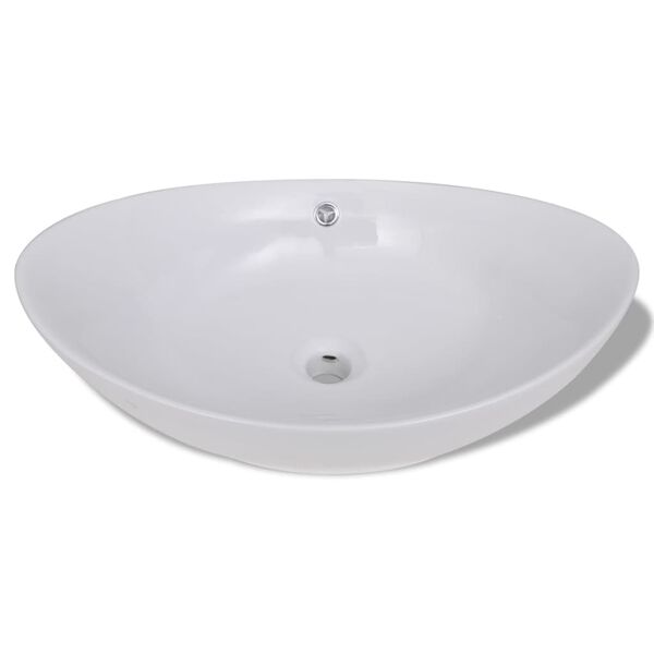 vidaXL Lavabo ovale en céramique avec trop plein 59 x 38,5 cm