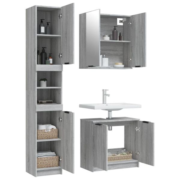 vidaXL Ensemble d'armoires de salle de bain 3 pcs sonoma gris