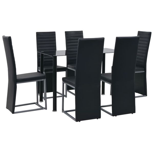 vidaXL Ensemble de mobilier 7 pcs Acier et verre tremp&eacute; Noir