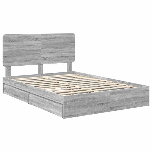 vidaXL Lit de Rangement Gris Sonoma 140 x 200 cm Bois d'ing&eacute;nierie
