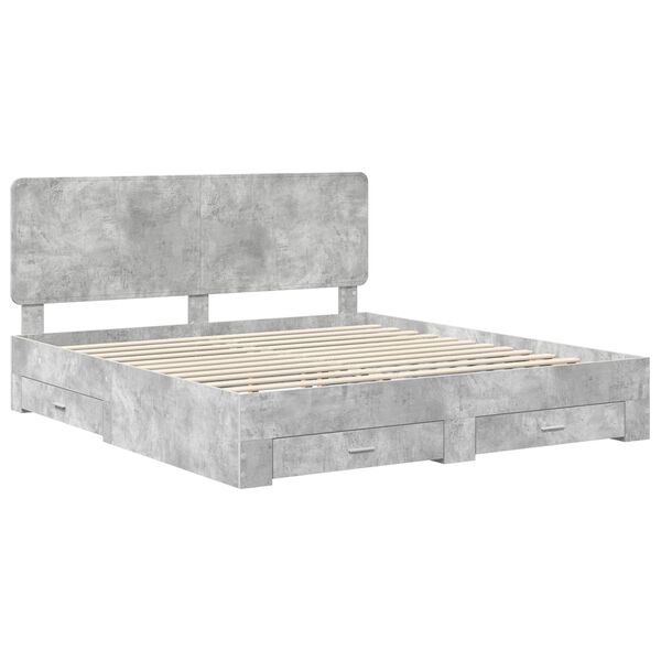 vidaXL Cadre de lit Gris b&eacute;ton 200 x 200 cm Bois d'ing&eacute;nierie