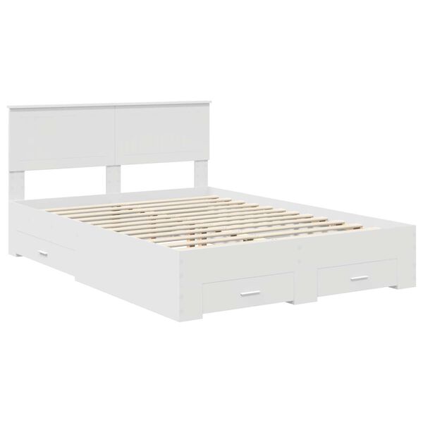 vidaXL Cadre de lit avec tiroir Blanc 140 x 190 cm Bois d'ing&eacute;nierie