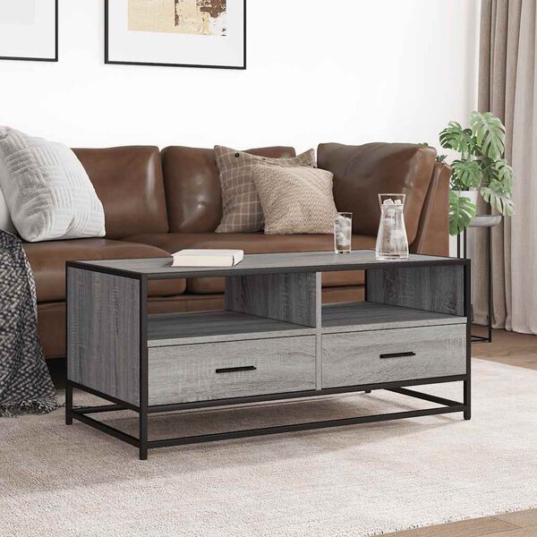 vidaXL Table basse sonoma gris 100x50x45 cm bois d'ing&eacute;nierie et m&eacute;tal