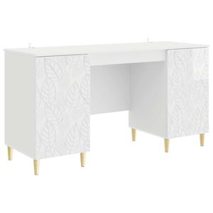 vidaXL Bureau Blanc brillant 142,5 x 50 x 75 cm Bois d'ing&eacute;nierie
