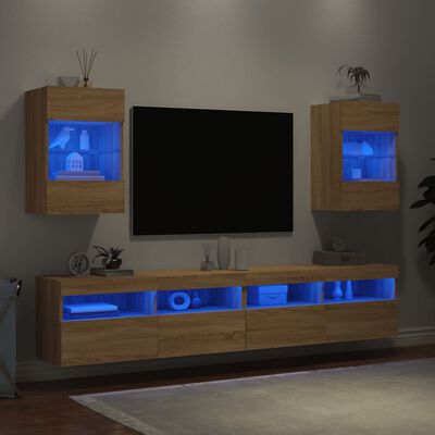 vidaXL Meubles TV muraux lumières LED 2 pcs chêne sonoma 40x30x60,5 cm