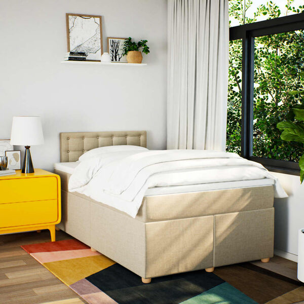 vidaXL Sommier &agrave; lattes de lit avec matelas cr&egrave;me 120x190 cm tissu