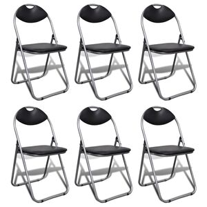 vidaXL Chaises pliantes 6 pi&egrave;ces en similicuir noir et acier