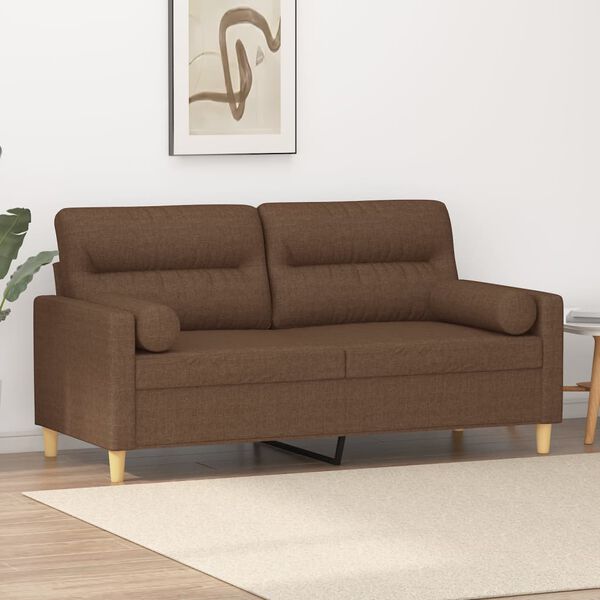 vidaXL Canap&eacute; 2 places avec oreillers d&eacute;coratifs marron 140 cm tissu