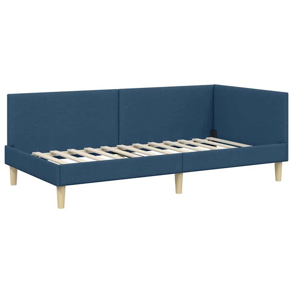 vidaXL Cadre de lit d'angle Bleu 100 cm x 200 cm Tissu et Contreplaqu&eacute;
